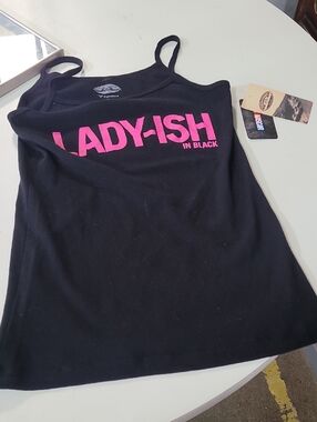 NASCAR Fanatics Black Cami Tank with Pink 'LADY-ISH' Graphic